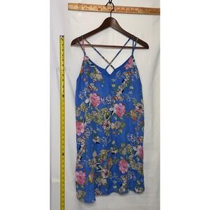 Xhilaration Blue Floral Mini Dress Spaghetti Strap Cross Back Size S